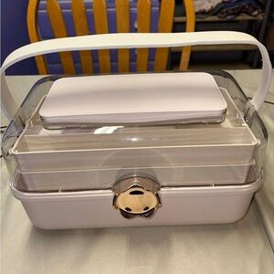 White and Clear Storage Box with Handle great for makeup, hair items, crafts NEW
